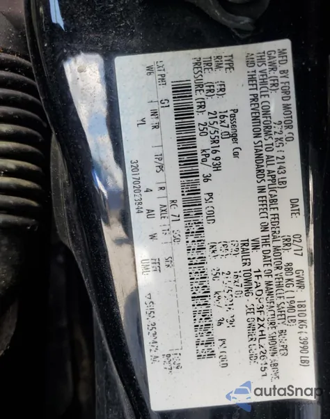 2017 Ford Focus Se z USA, uszkodzony, nr VIN 1FADP3F2XHL226151